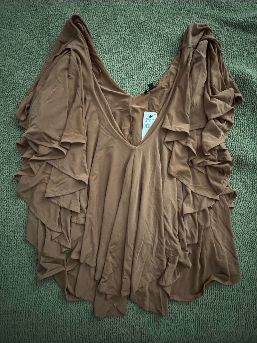 Express Brown Ruffle V-Neck Blouse